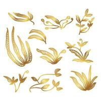 Golden Floral Vector Illustration with Line Style. Luxury Hand Drawn Flowers