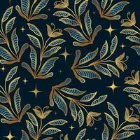 Luxury Blue and Gold Flower Pattern. Hand Drawn Seamless Floral Pattern for Fashion, Wallpaper, Wrapping Paper, Background, Fabric, Textile, Apparel, and Card Design vector