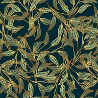 Luxury Blue and Gold Flower Pattern. Hand Drawn Seamless Floral Pattern for Fashion, Wallpaper, Wrapping Paper, Background, Fabric, Textile, Apparel, and Card Design vector