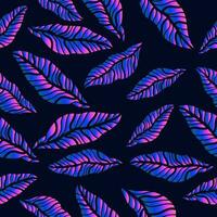 Seamless Floral Pattern with Colorful Gradient in Retro Style. Exotic Leaf Vector