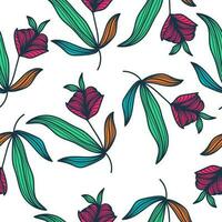 Exotic Seamless Floral Pattern with Vintage Style. Hand Drawn Flower Motif for Fashion, Wallpaper, Wrapping Paper, Background, Fabric, Textile, Apparel, and Card Design vector