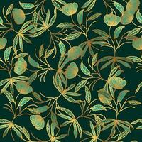 Luxury Green and Gold Flower Pattern. Hand Drawn Seamless Floral Pattern for Fashion, Wallpaper, Wrapping Paper, Background, Fabric, Textile, Apparel, and Card Design vector