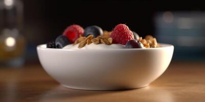 Berry Yogurt Parfait with Crunchy Granola and Fresh Berries photo