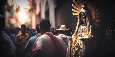 alegre escenas en el calles celebrando mexicano semana Papa Noel fiesta ai generado foto