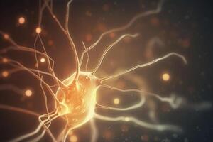 vibrante 3d ilustración de el bioquímico proceso de nervio impulsos ai generado foto