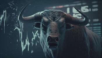 Tempestuous Crash A Mystical Image of a Furious Bull during a Stock Market Crash AI generated photo