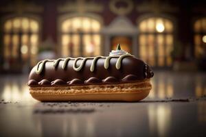 el brillante, sabroso, y delicioso eclair Pastelería ai generado foto