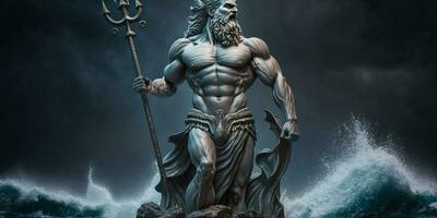 Poseidon, God of the Sea, wielding his trident AI generated photo
