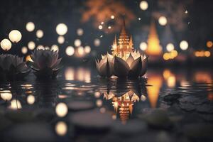 mágico loy krathong festival celebraciones en Tailandia ai generado foto