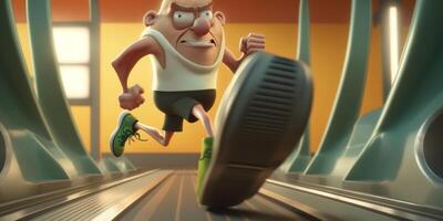 Hilarious cartoon character exercising on a treadmill illustration photo