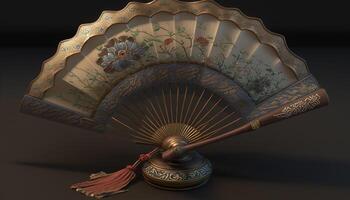Colorful Traditional Chinese Fan with Floral Design photo