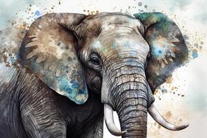 The Majestic Elephant in Sepia A Watercolor Painting photo