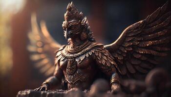 majestuoso Garuda escultura símbolo de poder y devoción en indio mitología ai generado foto