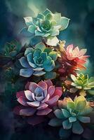 Vibrant Succulent Garden An Aquarelle Painting photo