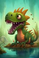 Whimsical and Colorful Comic Art The Playful Adventures of Spinosaurus in a Vibrant World photo