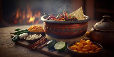 el delicioso aromas y sabores de mexicano cocina en un todavía vida ai generado foto