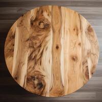 Round Wormy Maple Wood Texture Table Top. Generative AI. photo