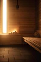 Radiant Sauna A Serene Escape with Sunbeams and Warm Wood photo