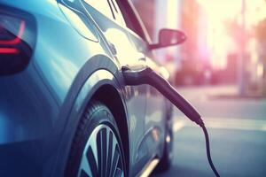 Electric Car Charging at Station with Charging Cable photo