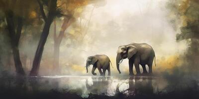 The Majestic Elephant in Sepia A Watercolor Painting photo