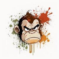 furioso primate un estilo graffiti enojado mono cabeza salpicado con pintar ai generado foto