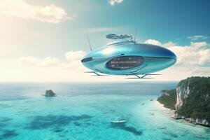 City in the Sky AI-powered Flying Cities and Spaceships over the Azure Sea photo