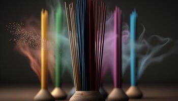 Fragrant Chinese Incense Sticks on Dark Background photo
