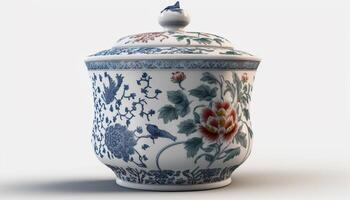 Exquisite Chinese Porcelain on White Background with Intricate Details photo