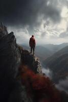 Scaling the Majestic Heights A Climber's Adventure amidst Towering Clouds and Mountains AI generated photo