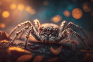 Híper realista ilustración de un lobo araña insecto, magnificado de cerca ai generado foto