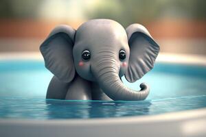 Adorable Little Elephant Relaxing in a Pool on a Sunny Day photo