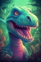 Playful and Vibrant Digital Art Hilarious Allosaurus Dinosaur Comic Illustration photo