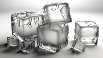 Crystal Clear Ice Cubes Close-up Isolated on White Background photo