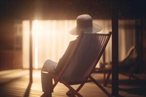 Relaxing on a Wooden Terrace Person in Lounge Chair at Spa photo