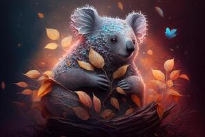 Koala in autumn between colorful leaves in the foliage Content photo