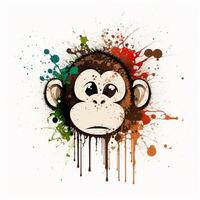 Melancholy Monkey A Graffiti-Style Sad Ape Head with Splashes of Color photo