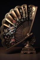 Colorful Traditional Chinese Fan with Floral Design photo