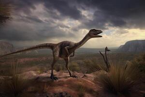 de rapaces dominio realista ilustración de velociraptor en sus primitivo habitat ai generado foto