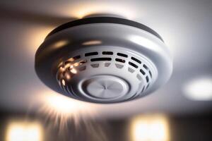 Ceiling-mounted smoke detector in a residential building photo