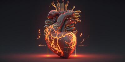 Heart in 3D animations with broken glowing elements Heart attack Emergency illustration photo