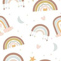 Seamless vector pattern with hand drawn rainbows and love