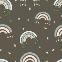 Seamless vector pattern with hand drawn rainbows and love