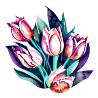 Watercolor vintage tulips with floral design png