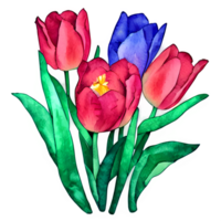 vattenfärg årgång tulpaner med blommig design genererad ai png