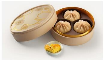 Delicious Dim Sum Traditional Chinese Cuisine Isolated on White Background photo