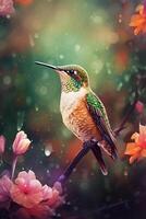 el vibrante colibrí un vistoso pintura de un hermosa pájaro ai generado foto