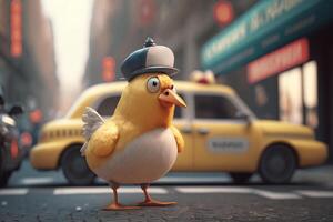 el Taxi conductor pollo Listo a tomar usted en cualquier sitio en el ciudad ai generado foto