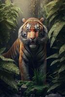 Majestic Chinese Tiger Roaming Through the Jungle photo