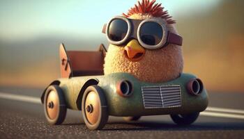 Cool Chicken Racer Revving Up in a Tuned Toy Car photo