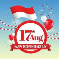 17 August. Indonesia Happy Independence Day greeting card. Waving indonesian flag vector